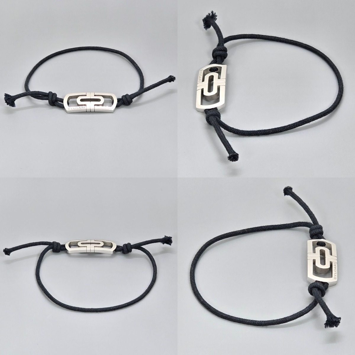 Bvlgari Parentesi Cord Bracelet Star Ring Silver Cotton Black — view 2