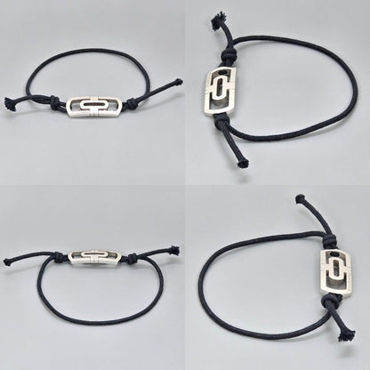Bvlgari Parentesi Cord Bracelet Star Ring Silver Cotton Black — view 2