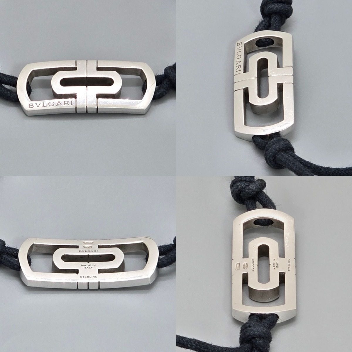 Bvlgari Parentesi Cord Bracelet Star Ring Silver Cotton Black — view 5