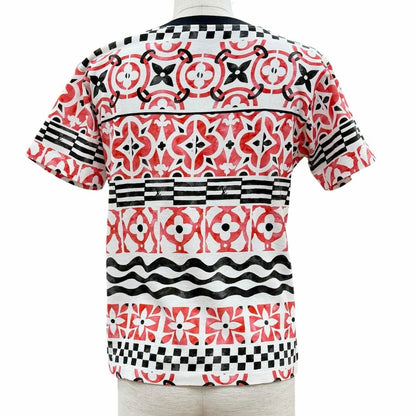 Louis Vuitton Cotton Monogram Tile Lvhardware Short Sleeve T-Shirt White Red — view 3