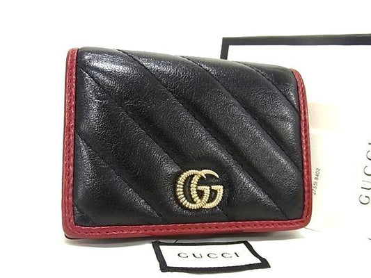 Gucci 573811 GG Marmont Leather Bifold Wallet Women's Black And Red