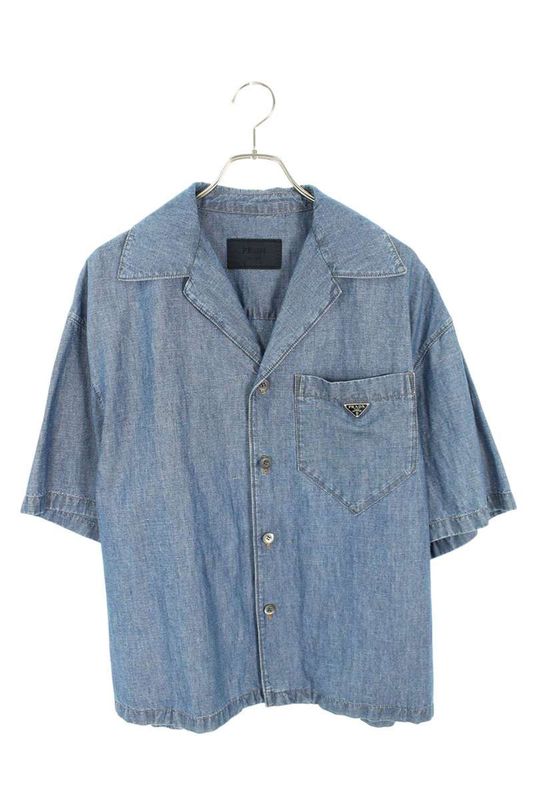 Prada Gec068 Triangle Plate Chien Bray Shirt Men's S