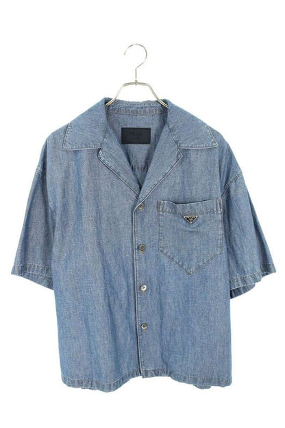Prada Gec068 Triangle Plate Chien Bray Shirt Men's S