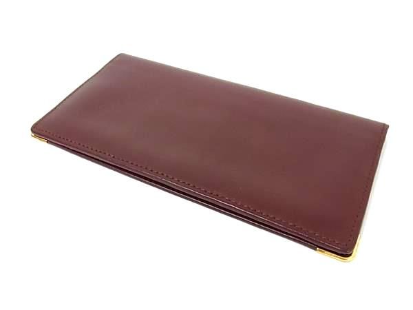 Cartier Must Line Leather Bifold Long Wallet Billfold Ladies Men Bordeaux