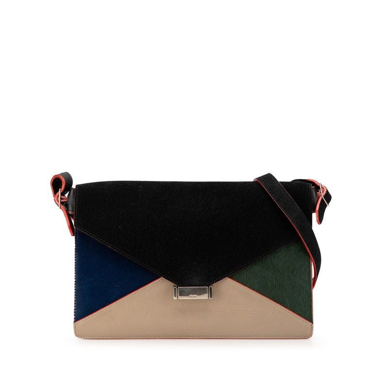 Celine Diamond Clutch Trico Color Shoulder Bag Black Beige Green Leather Calf
