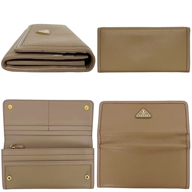 Prada Bifold Long Wallet Beige 1mh132 Wallet Excellent Condition Leather