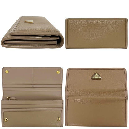 Prada Bifold Long Wallet Beige 1mh132 Wallet Excellent Condition Leather