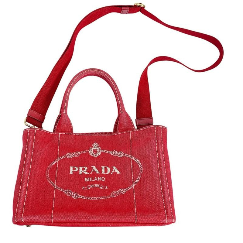 Prada Bn2439 Mini 2-Way Canapa Tote Bag Red