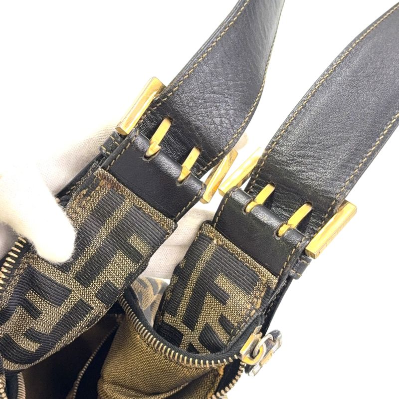 Fendi Zucca Leather And Canvas Brown And Black Shoulder Bag Gold