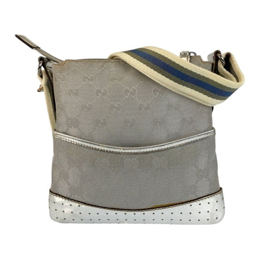 Gucci Sherry Line Gray Silver GG Canvas 147671 Shoulder Bag Pochette Women
