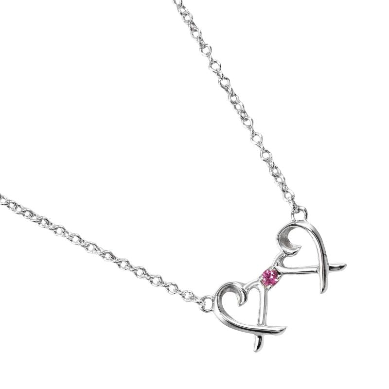 Tiffany & Co Double Rubbing Heart 925 Silver And Pink Sapphire Ladies 1.38g