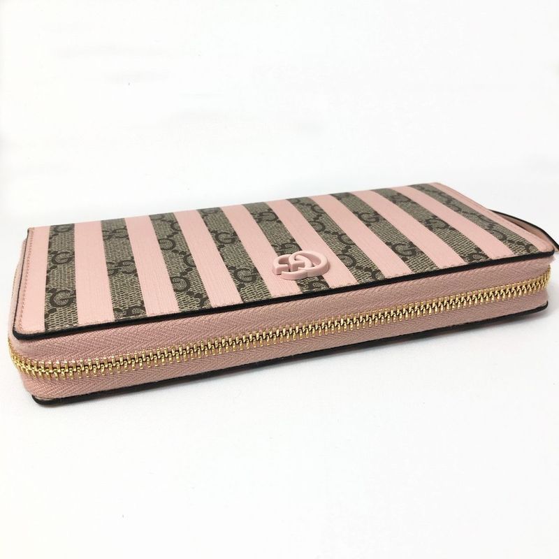 Gucci Wallet Pink GG Supreme Candy Cane Stripe Zip Around