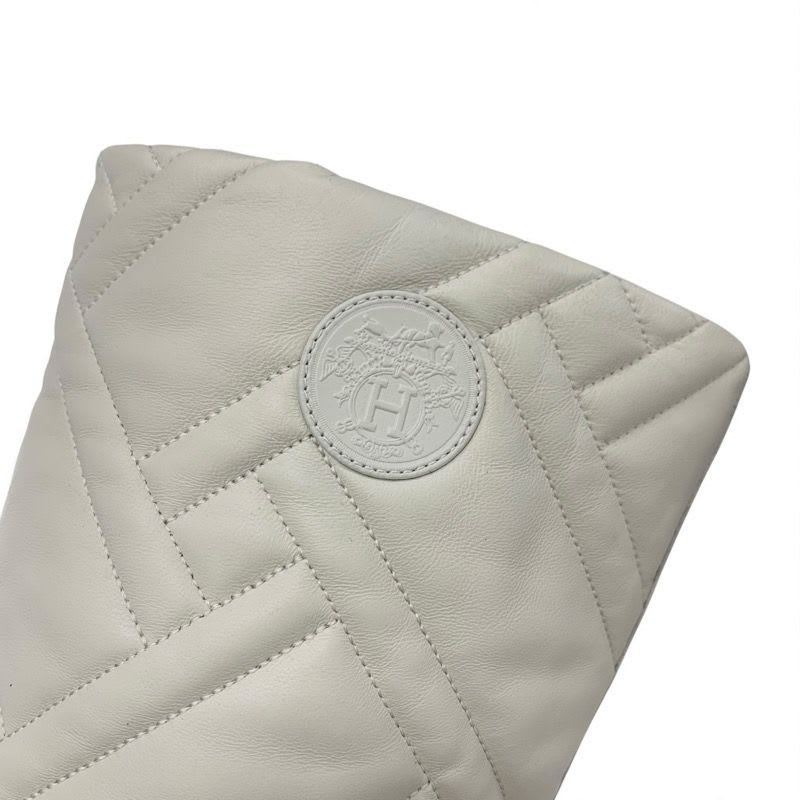 Hermes Fuji Boots Long Shoes Leather Ivory Exlibris Quilting
