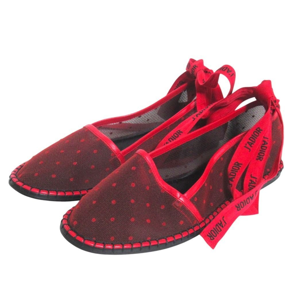 Dior Nicely-D J'adior Ribbon Strap Espadrilles Flat Shoes Red 37