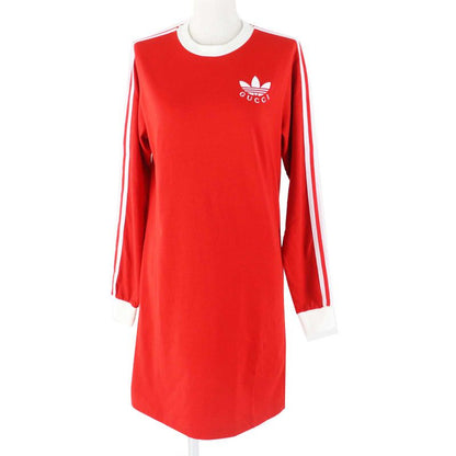 Gucci Adidas 693537 Cotton T-shirt Dress / Long Sleeve Dress Red White XS Made