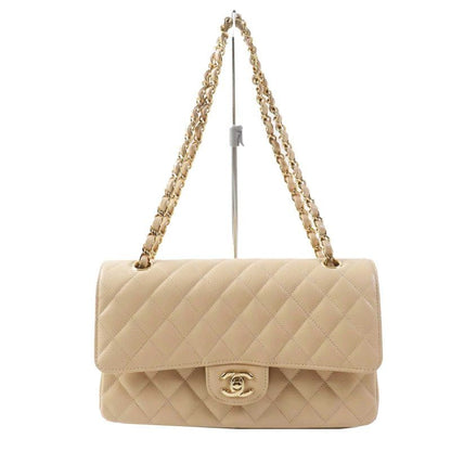 Chanel Quilted 25 Caviar Leather Chain Shoulder Bag Beige