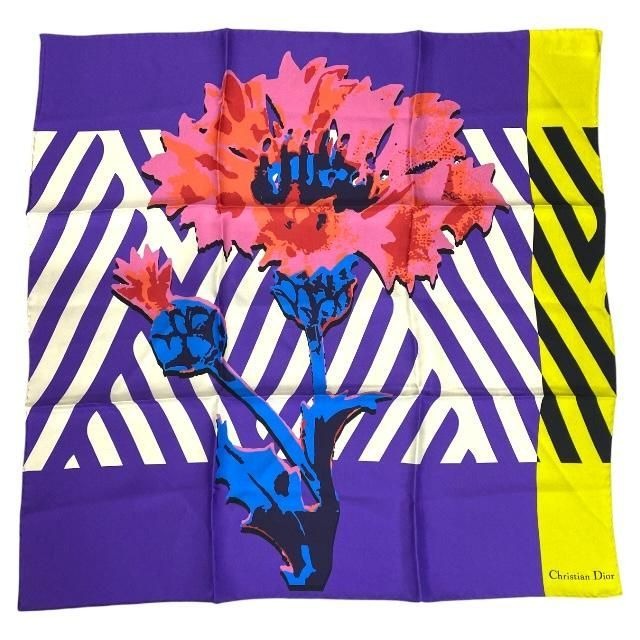 Christian Dior Small Accessories Scarf Large Size D-flower Pop Flower Logo Silk