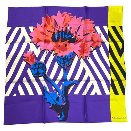 Christian Dior Small Accessories Scarf Large Size D-flower Pop Flower Logo Silk