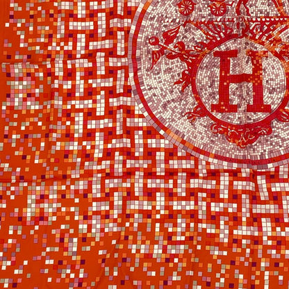 Hermes Scarf Carre 90 Silk Mosaiqueau24 Mosaic 24 Horse Pattern Orange Multicolo