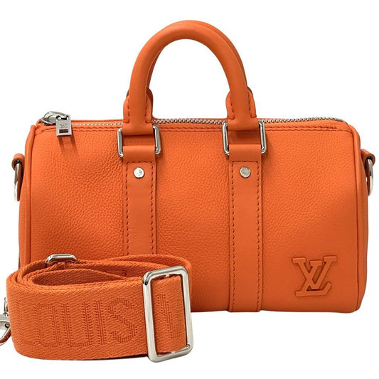 Louis Vuitton 2-Way Shoulder Bag Aerogram Leather Keepall XS Volcano Orange