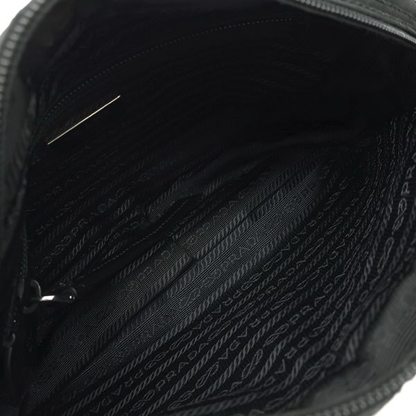 Prada Shoulder Bag Studded Nylon Leather Black Silver Hardware Black Triangle