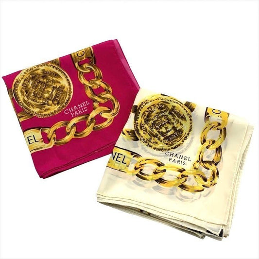 Chanel CC Logo Chain Silk Scarf Set of 2