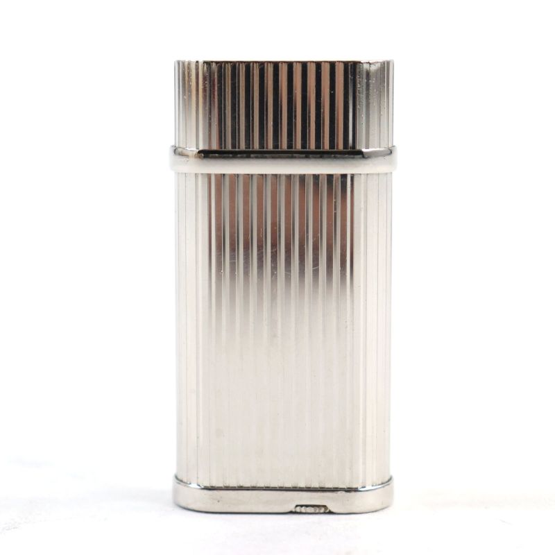 Cartier Godron Logo Engraved Oval Roller Lighter Silver Stripe