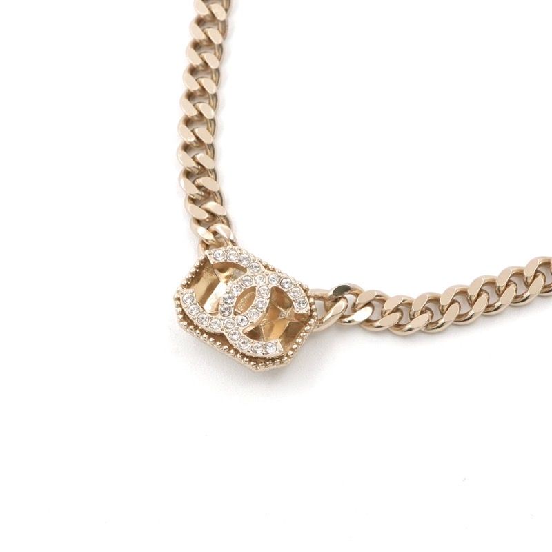 Chanel Necklace Pendant Choker Gold Coco Mark Rhinestone