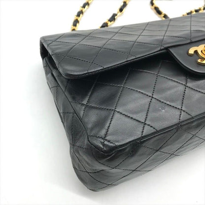 Chanel CC Logo Quilted 25 Double Flap Chain Lambskin Shoulder Bag Black