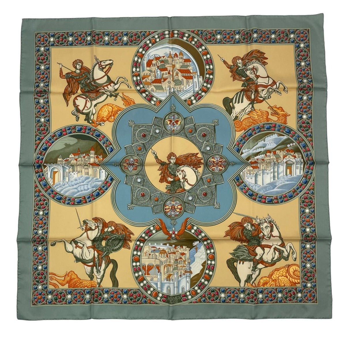 Hermes Scarf Silk Carre 90 le Triomphe du Paladin Victory of the Knights