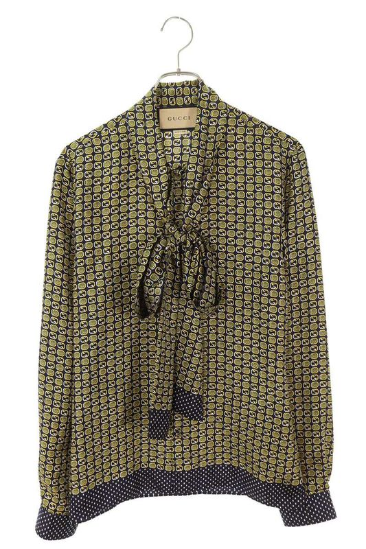 Gucci 747689 Zanl7 Multi Pattern Silk Long Sleeve Shirt Men's 46