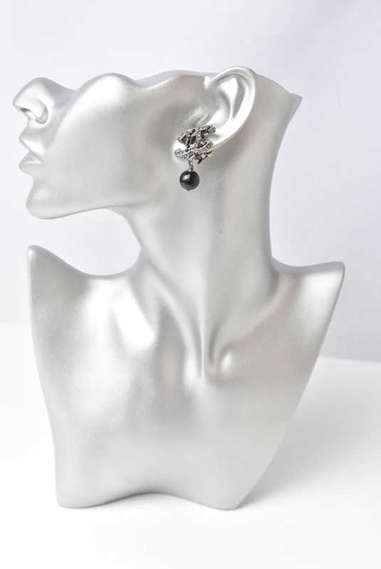 Chanel Earrings Accessories Rhinestone Pearl Gunmetal Black