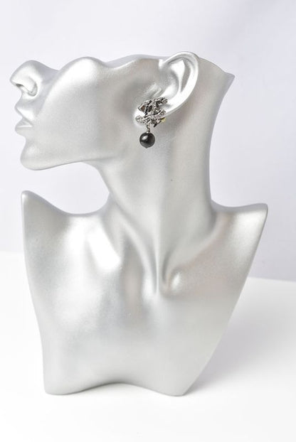 Chanel Earrings Accessories Rhinestone Pearl Gunmetal Black