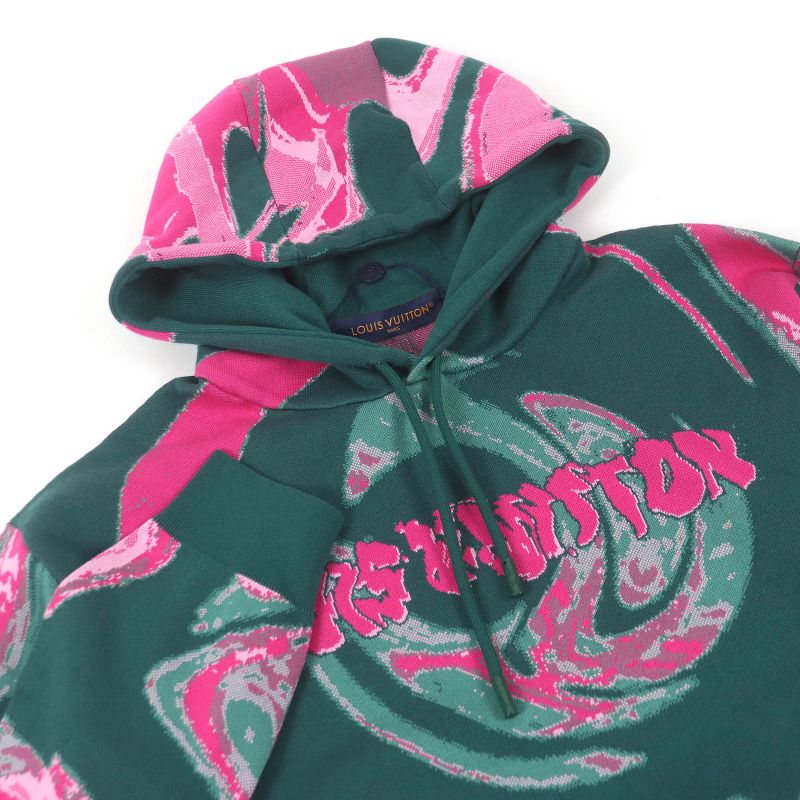 Louis Vuitton 2023 100% Cotton Graphic Logo Marble Pullover Hoodie Green XL