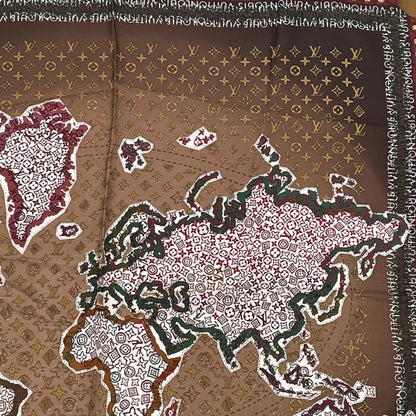Louis Vuitton Scarf Silk Monogram Map Pattern Brown