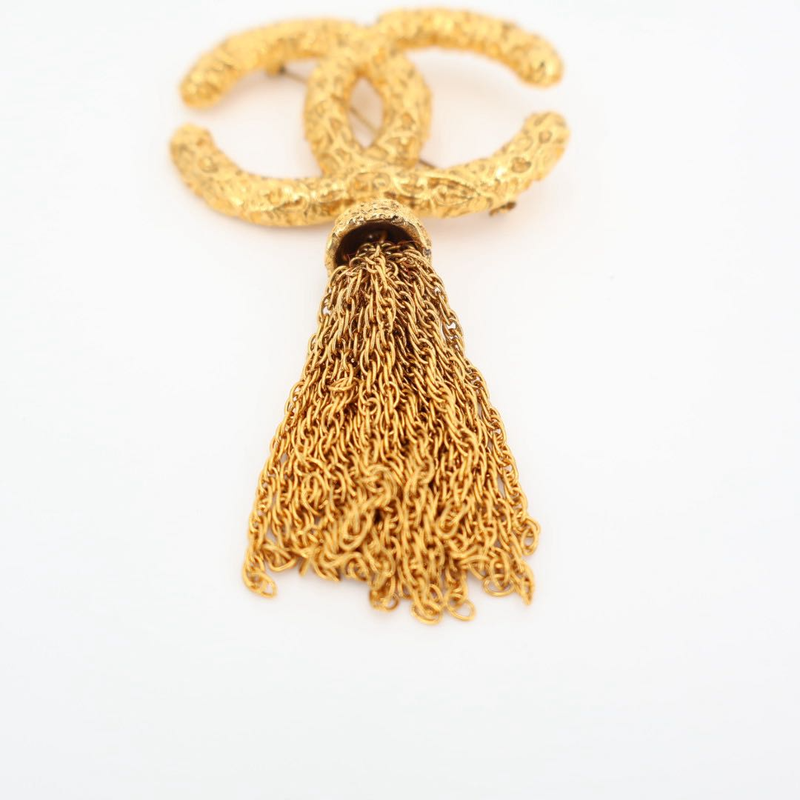 Chanel Vintage Coco Mark Yogan Tassel Brooch Plated Ladies