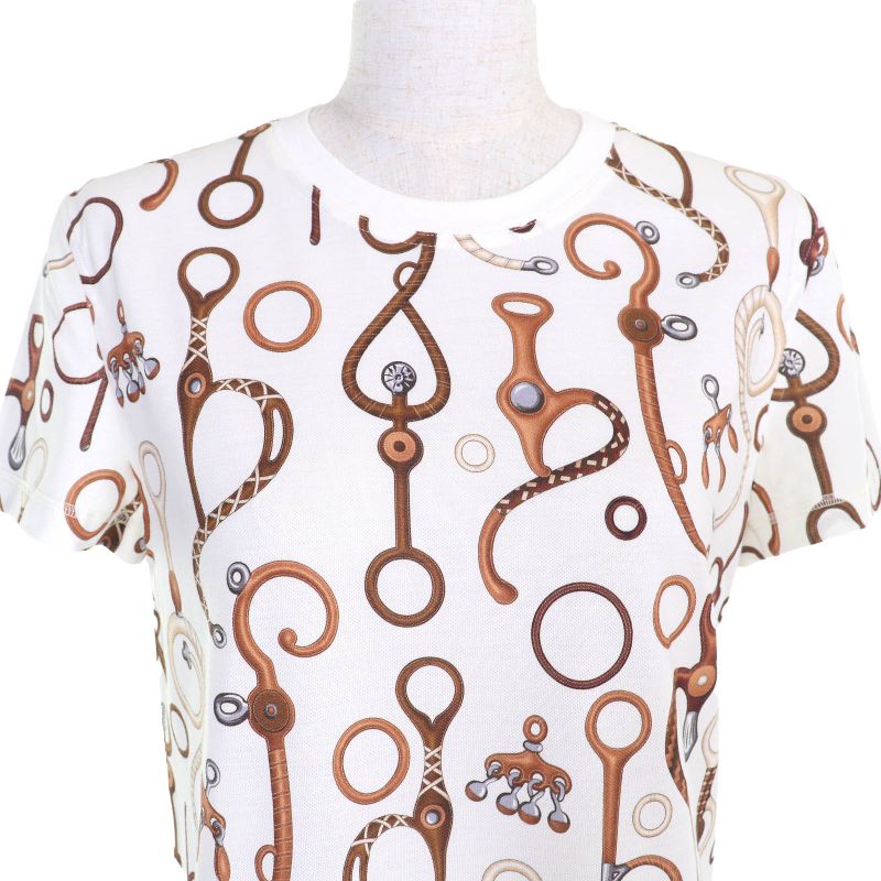 Hermes 24SS 4e4527dn Panoply De Cuir 100% Cotton Deer Crew Neck Short Sleeve