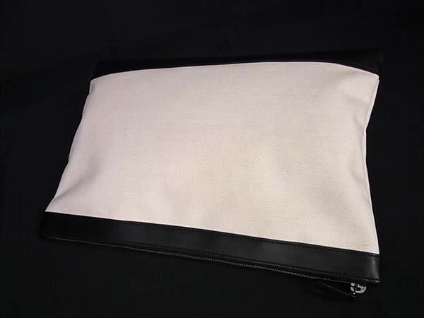 Balenciaga 373840 Canvas And Leather Clutch Bag Second Bag Ivory And Black