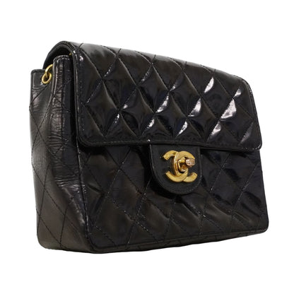 Chanel Shoulder Bag Mini Quilted Patent Leather Black Gold — view 2