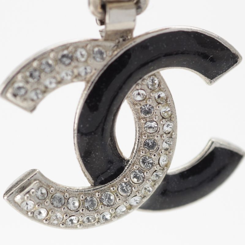 Chanel A23K Rhinestone Coco Mark Star Earrings Accessories GP Silver Black