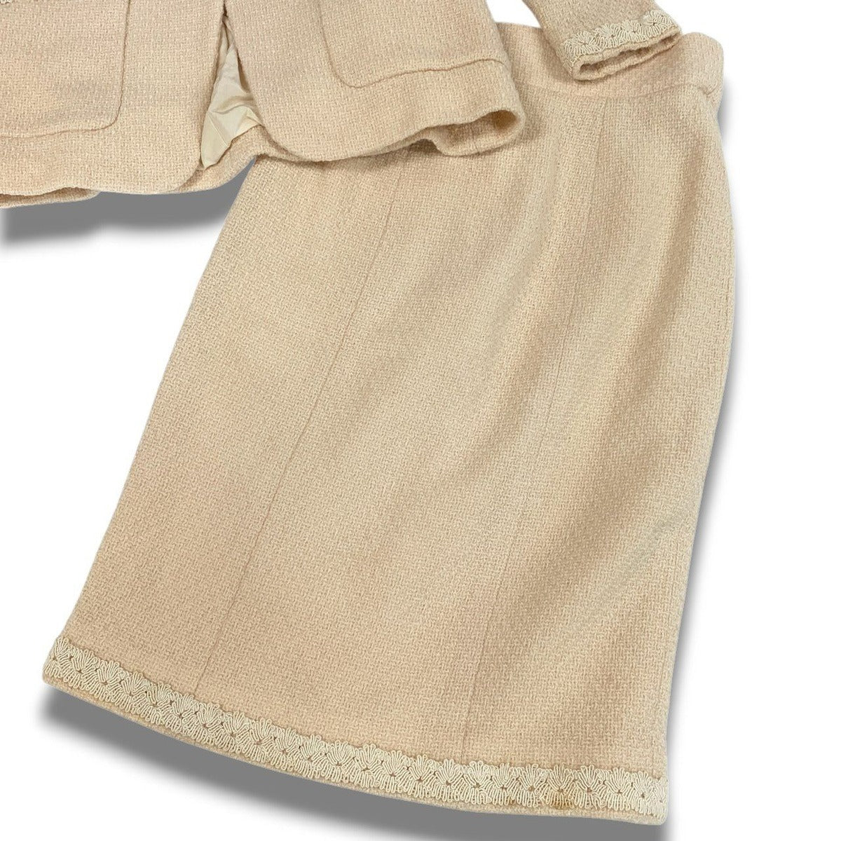 Chanel Cc3 Vintage CC Logo Button Tweed Jacket Skirt Set M Ivory Suit — view 7
