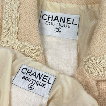 Chanel Cc3 Vintage CC Logo Button Tweed Jacket Skirt Set M Ivory Suit — view 9