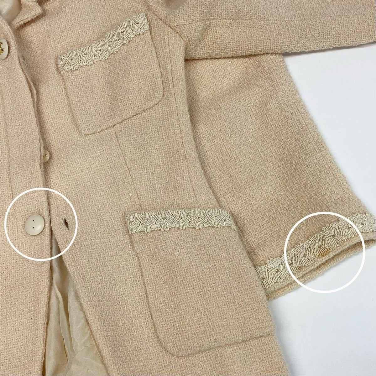 Chanel Cc3 Vintage CC Logo Button Tweed Jacket Skirt Set M Ivory Suit — view 10