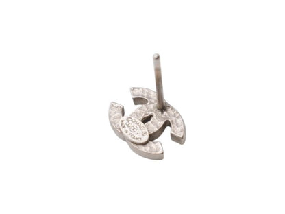 Chanel CC Logo Earrings 09 Rhinestone Metal Silver Clear — view 4