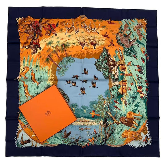 Hermes Scarf Carre 90 Africa Navy
