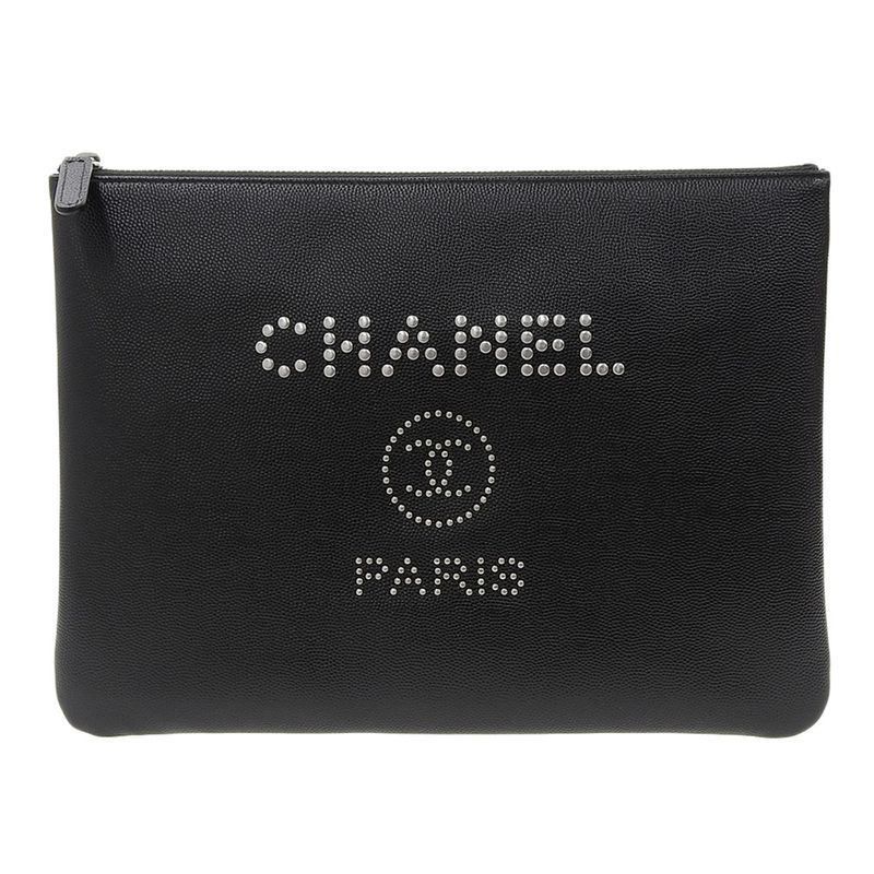Chanel Deauville Metal Studded Clutch Bag