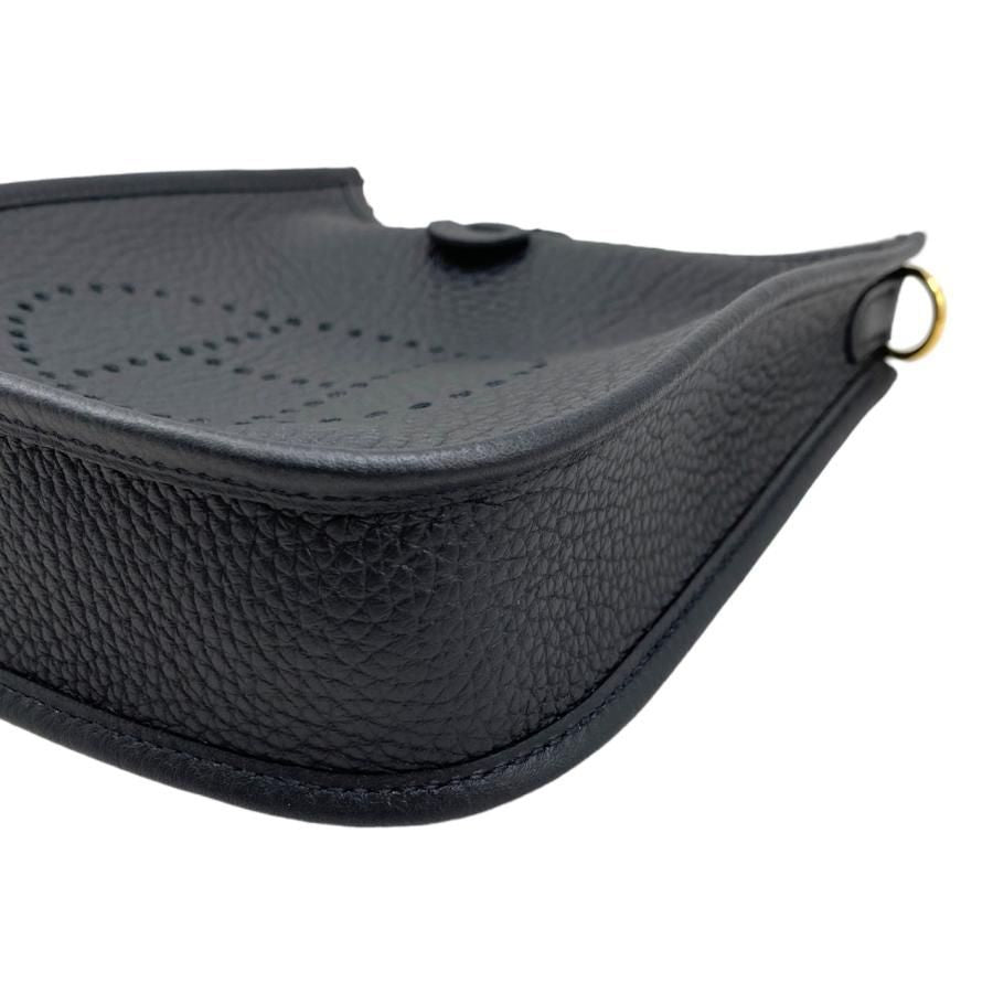 Hermes Shoulder Bag Evelyn TPM W Engraved Taurillon Clemence Noir Black Black