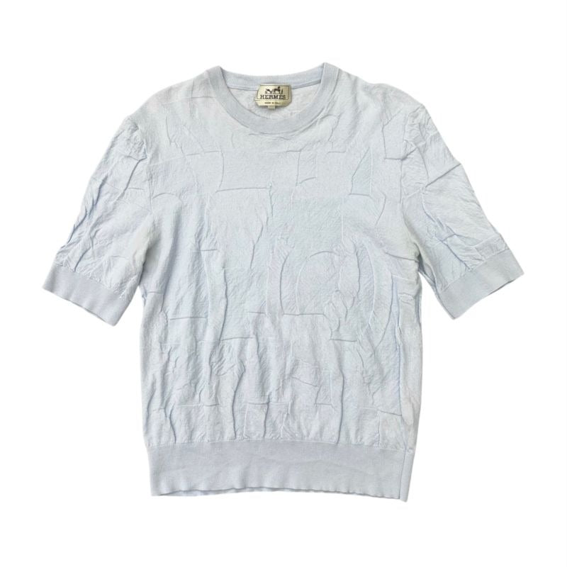 Hermes Embossed Design Short Sleeve Knit Shirt Size L Em0157
