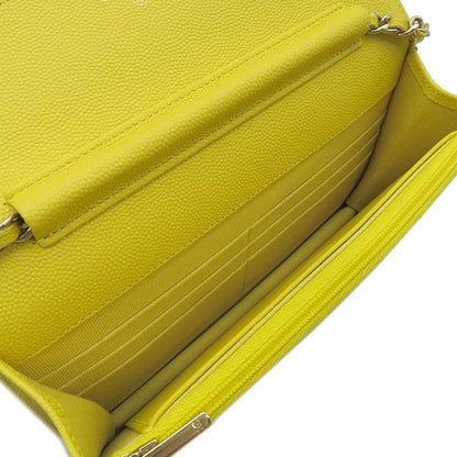 Chanel Chain Wallet Matelasse Caviar Skin Yellow Gold Hardware Yellow Chain