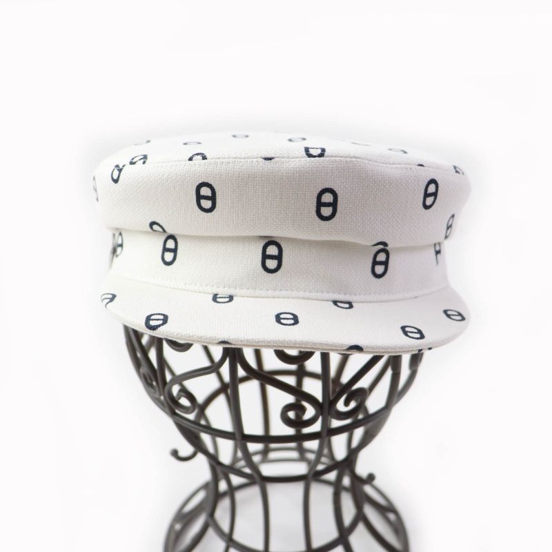 Hermes Vauban Toile Ashe Serie Hardware Chaine D'ancre Casket White Navy 56